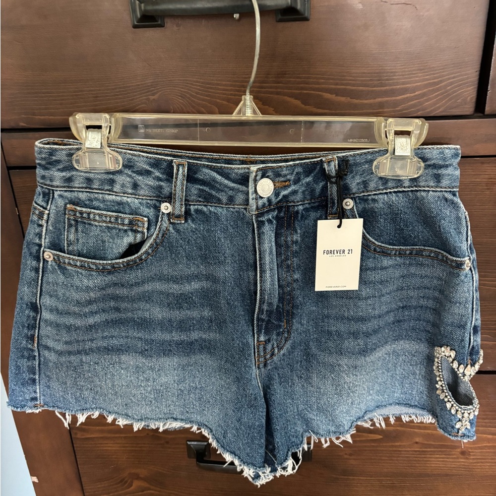 Blue Denim Women's Shorts w heart